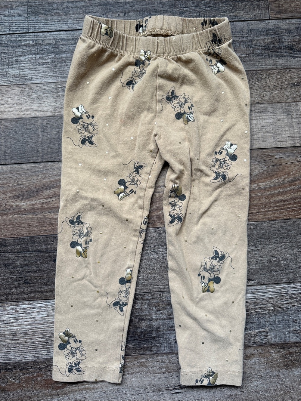 Disney Tan Minnie Mouse Leggings with Shiny Bow Accent